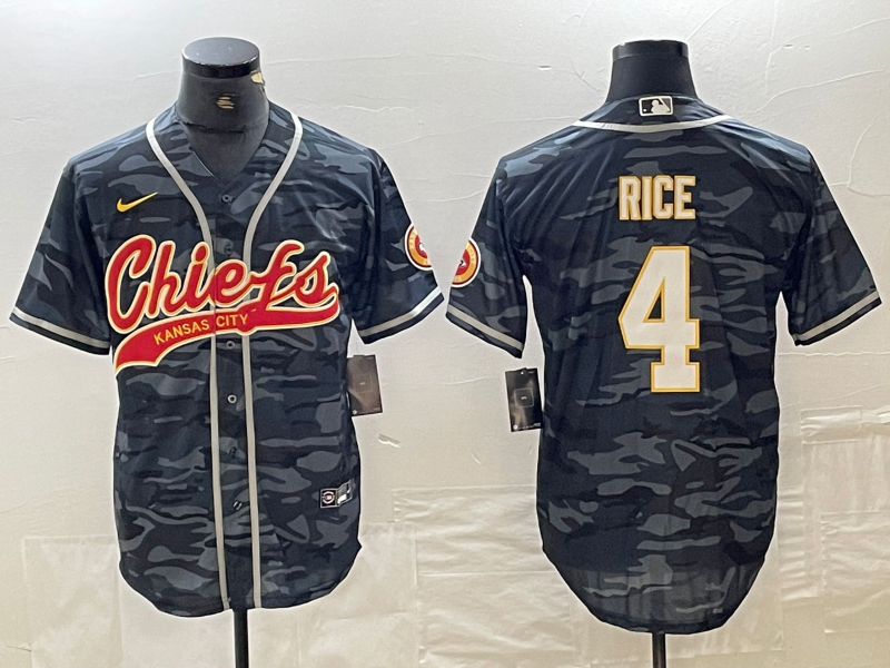 Men's Kansas City Chiefs Rashee Rice #4 Grey Camouflage Jersey Joint Edition
